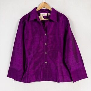 Anu by Natural Shirt Blouse Womens XL Purple Button Up Pure Silk Classic NEW